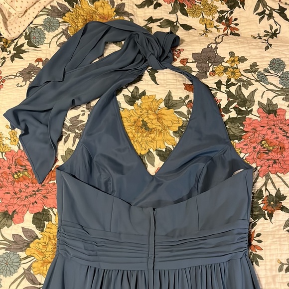 NWT David’s Bridal Vneck Halter Tie Back Dress, Steelblue, Size 10, ALTERED - Picture 3 of 5